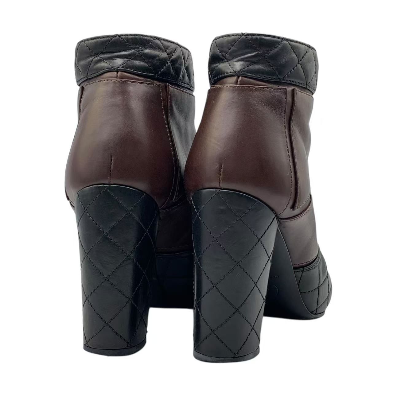 Chanel Short Boots Quilted Black Brown Leather 37 — view 6