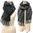 Fendi Zucca FF Scarf Gray Black Wool Cashmere — view 2