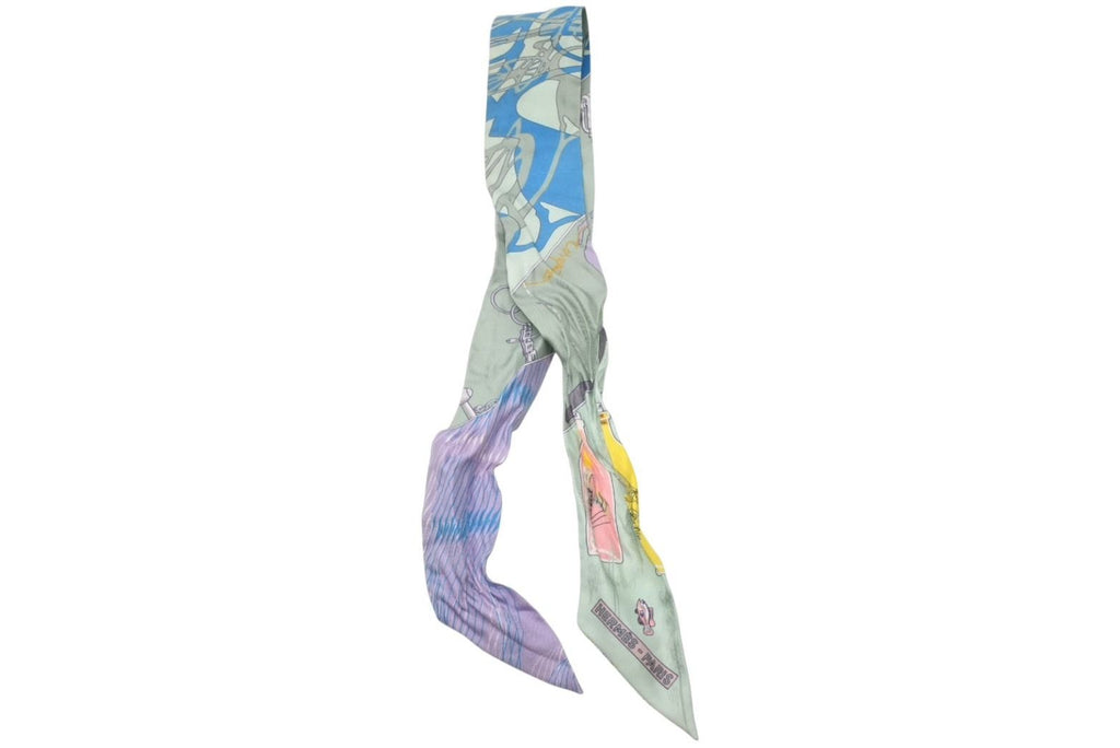 Hermes Twilly Scarf Bottleship Silk Green Multicolor
