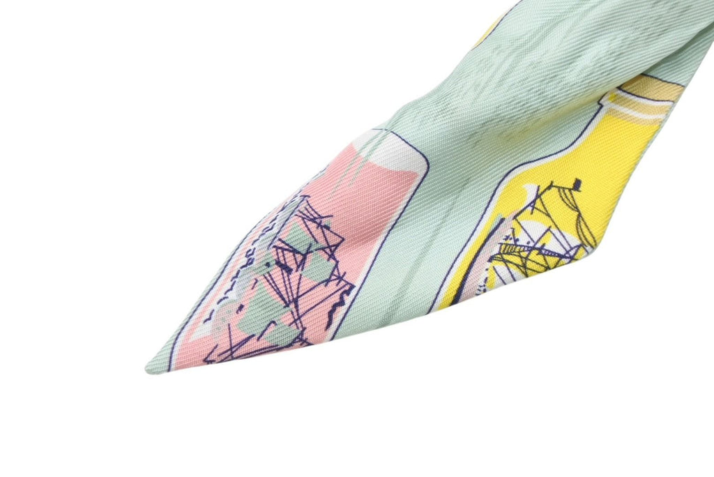 Hermes Twilly Scarf Bottleship Silk Green Multicolor — view 8