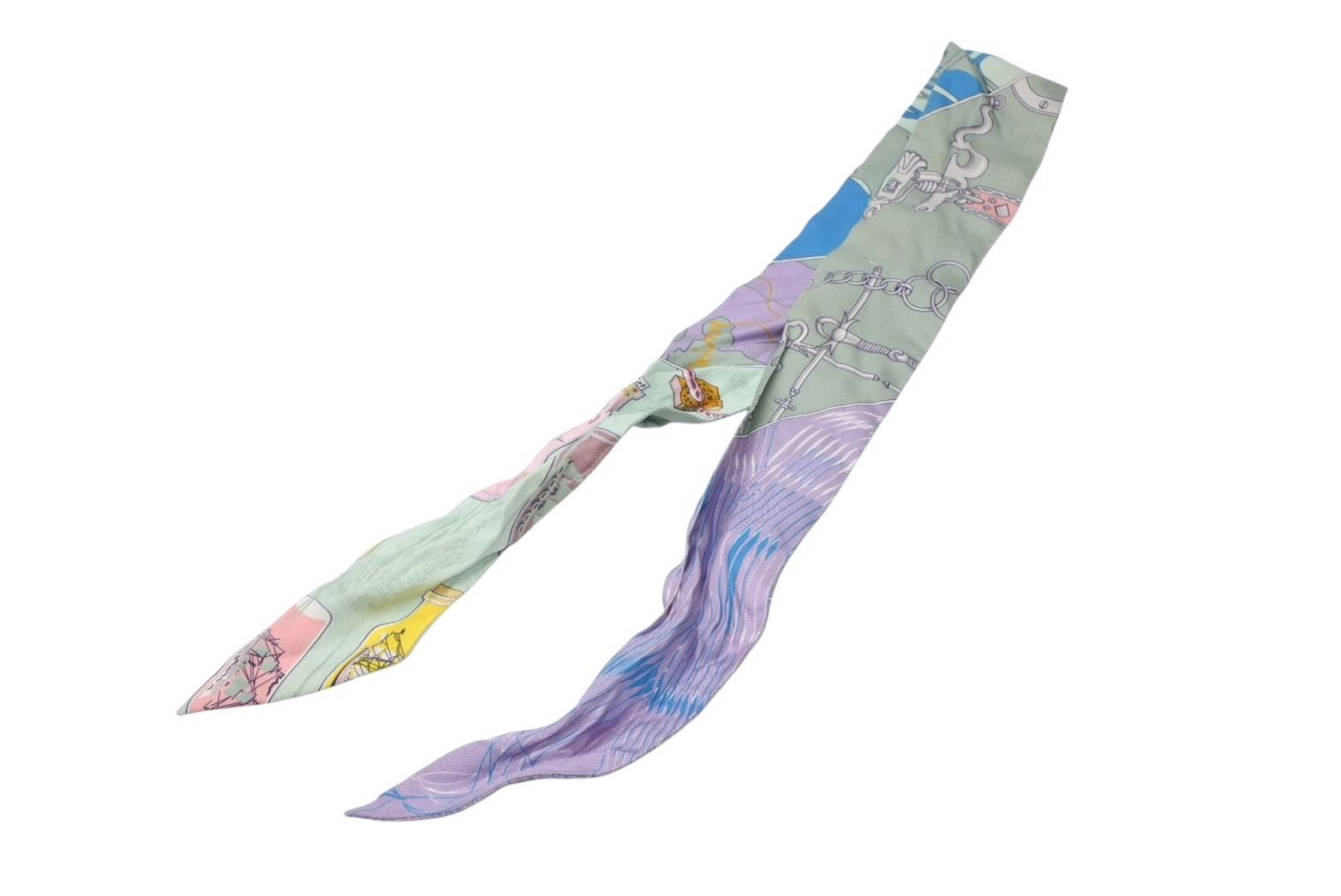 Hermes Twilly Scarf Bottleship Silk Green Multicolor — view 2