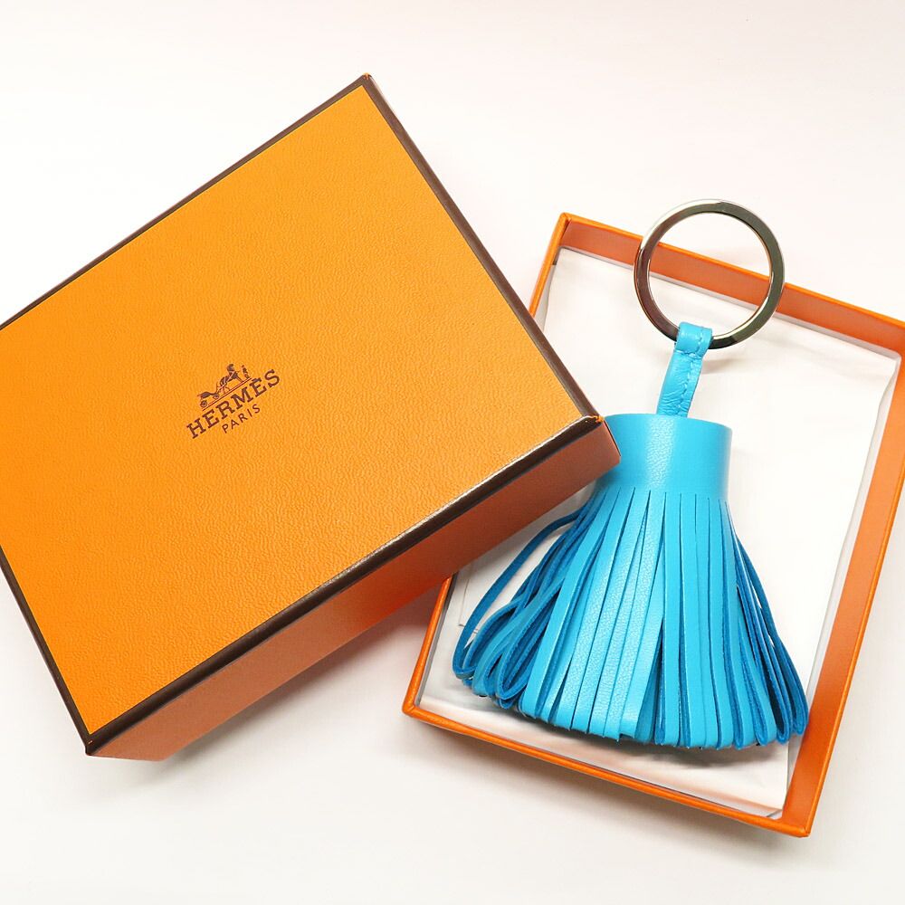 Hermes Carmen Key Ring Blue Aztec Agneau Milo Based Silver — view 7
