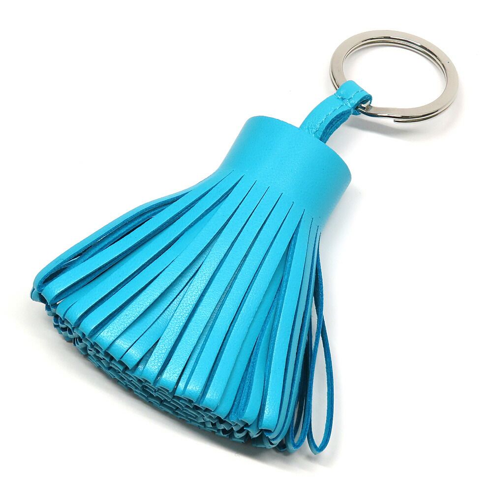 Hermes Carmen Key Ring Blue Aztec Agneau Milo Based Silver — view 2