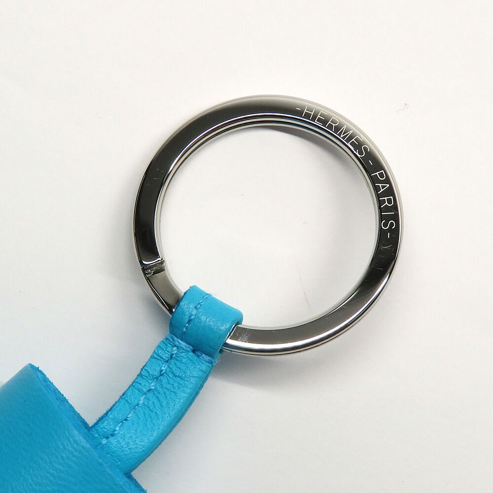 Hermes Carmen Key Ring Blue Aztec Agneau Milo Based Silver — view 5