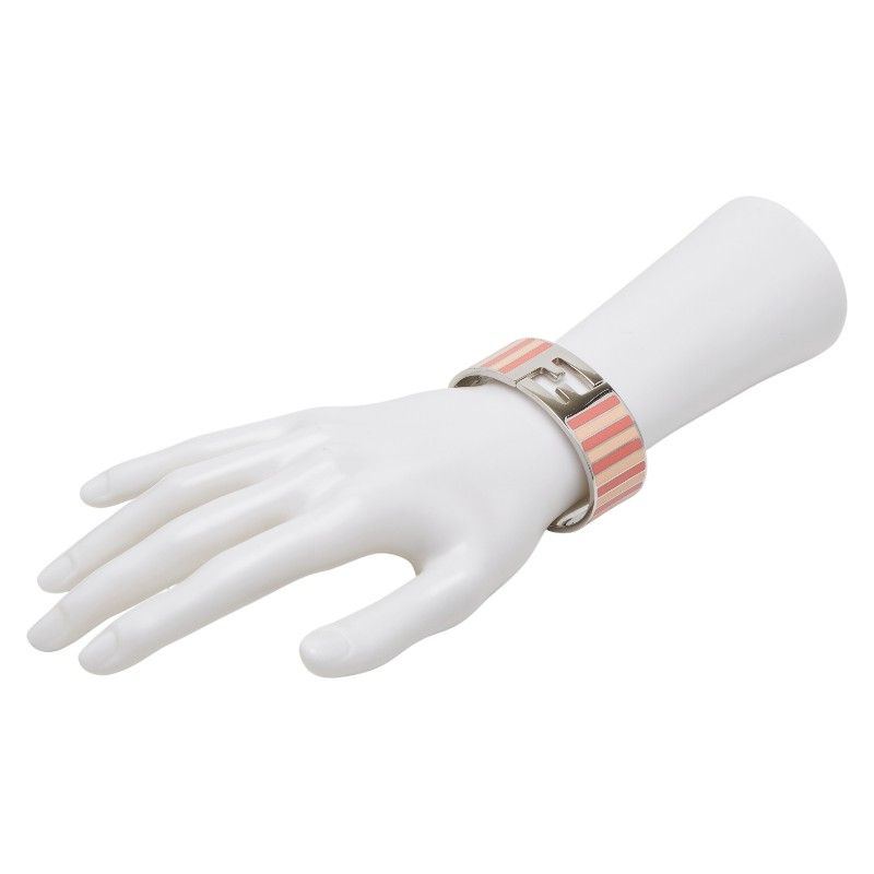 Fendi Stripe Bangle M Pink Silver Metal — view 5