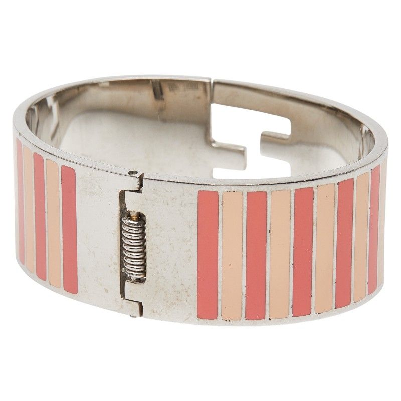 Fendi Stripe Bangle M Pink Silver Metal — view 2