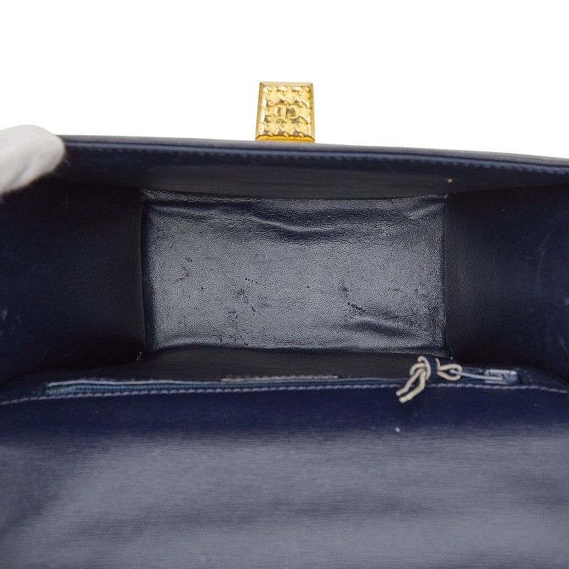 Dior CD Logo Shoulder Bag 2-Way Navy Gold Leather — view 9