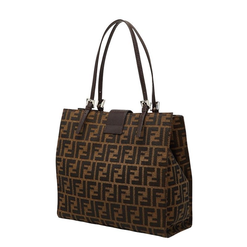 Fendi Zucca Tote Shoulder Bag Brown Canvas Leather — view 2