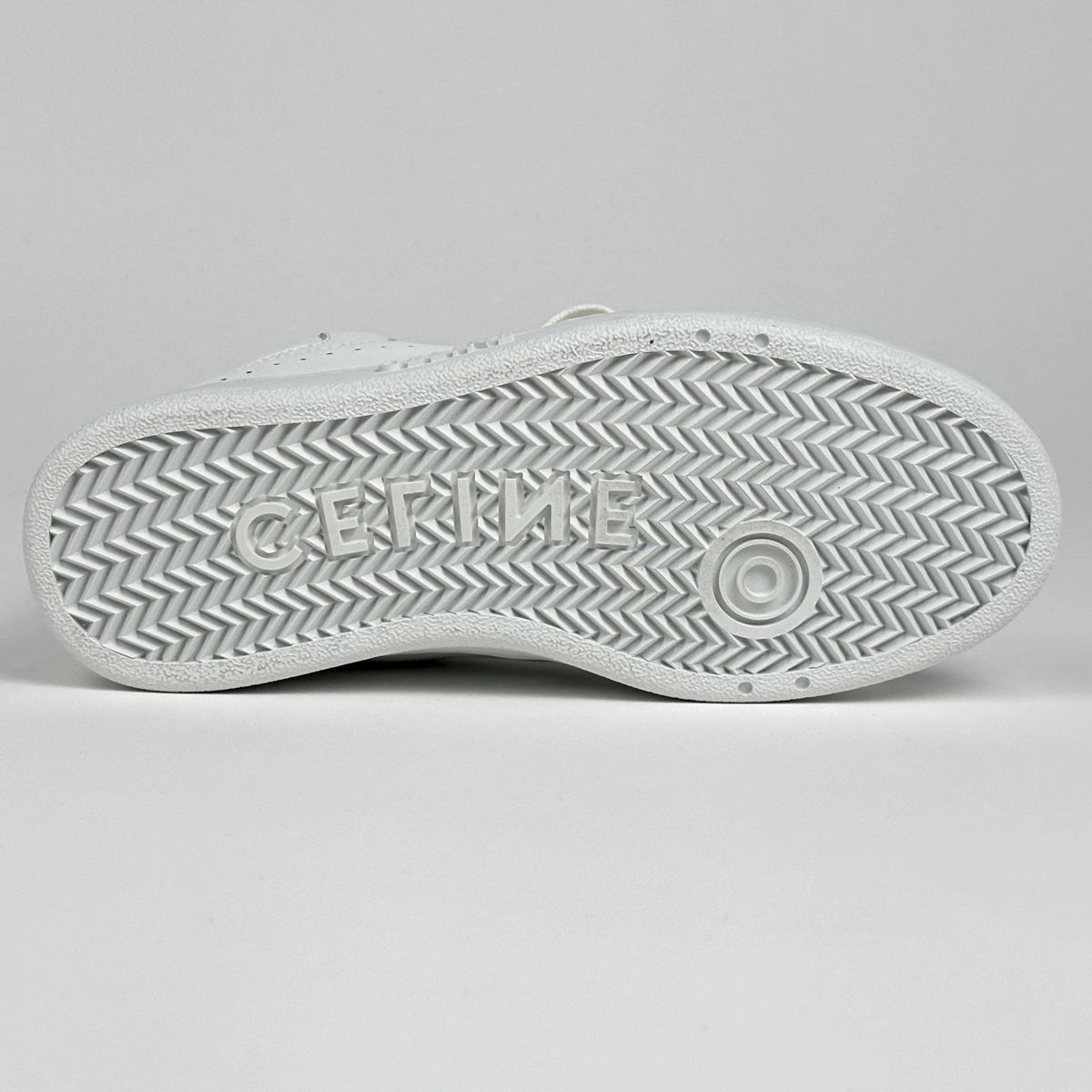 Celine CT 01 Lace Up High Cut Sneakers Logo Shoes Leather White — view 3