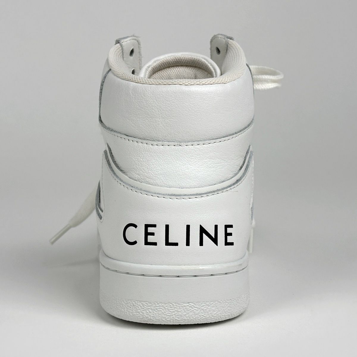 Celine CT 01 Lace Up High Cut Sneakers Logo Shoes Leather White — view 2