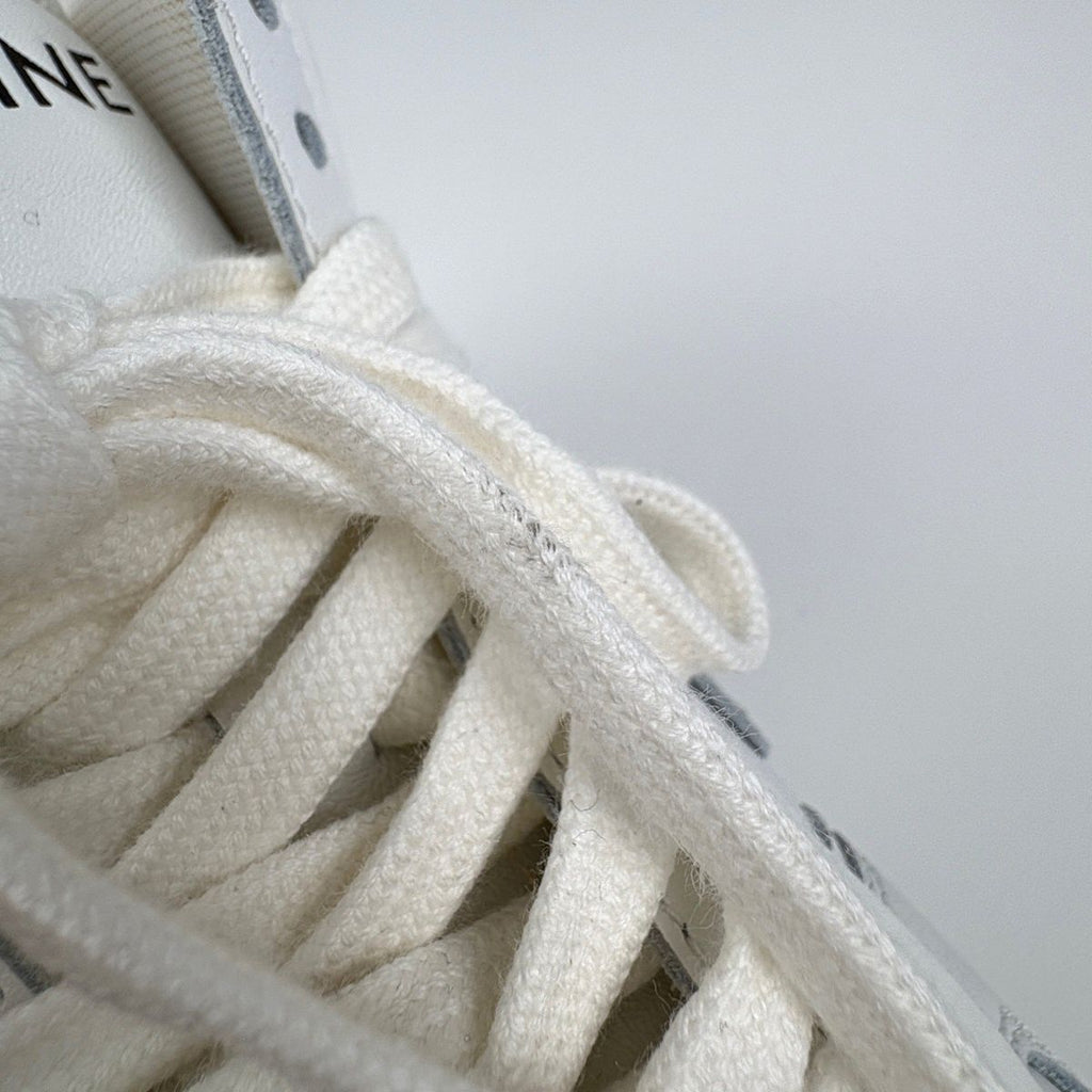 Celine CT 01 Lace Up High Cut Sneakers Logo Shoes Leather White — view 7