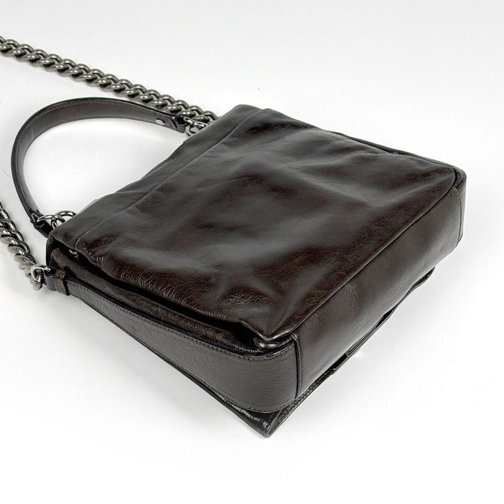 Celine Logo Chain Shoulder Bag 2-Way Leather Brown — view 2