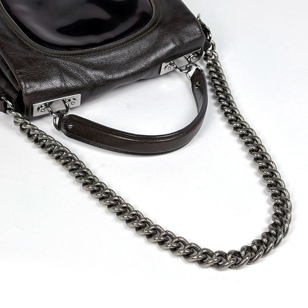 Celine Logo Chain Shoulder Bag 2-Way Leather Brown — view 6