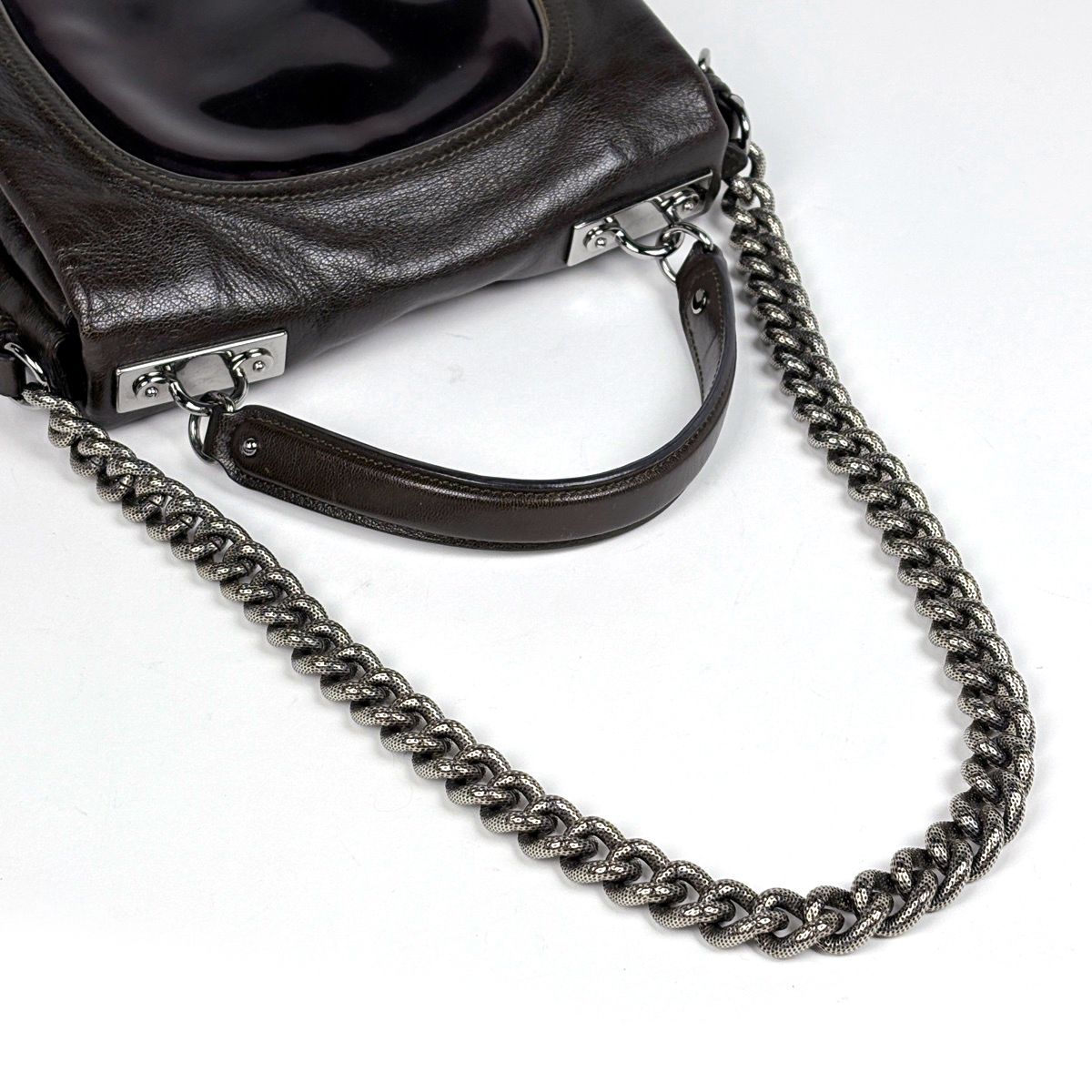 Celine Logo Chain Shoulder Bag 2-Way Leather Brown — view 6