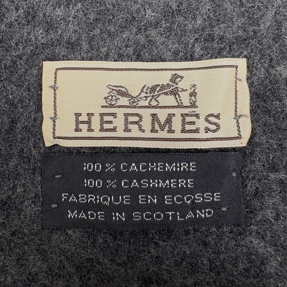 Hermes Logo Scarf Fringe Cashmere Gray — view 4