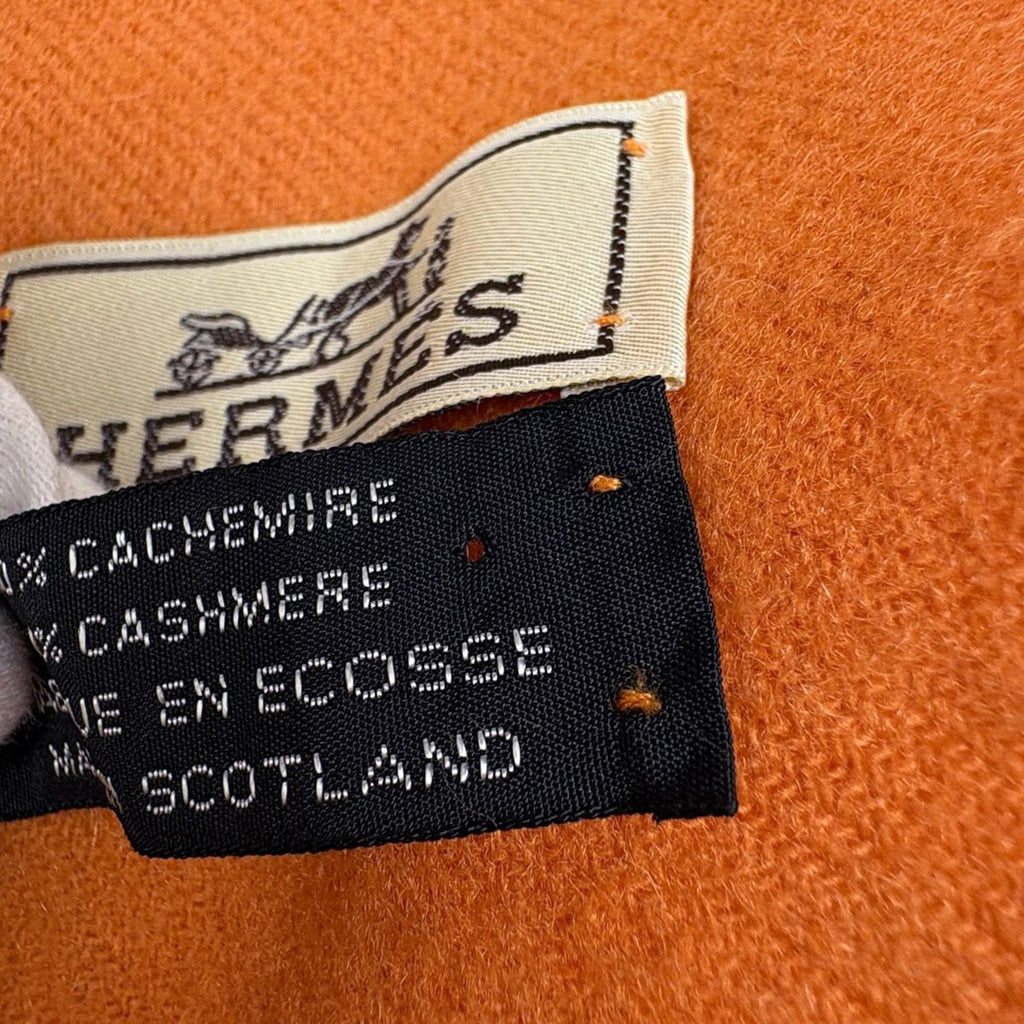 Hermes Logo Scarf Fringe Cashmere Orange — view 4
