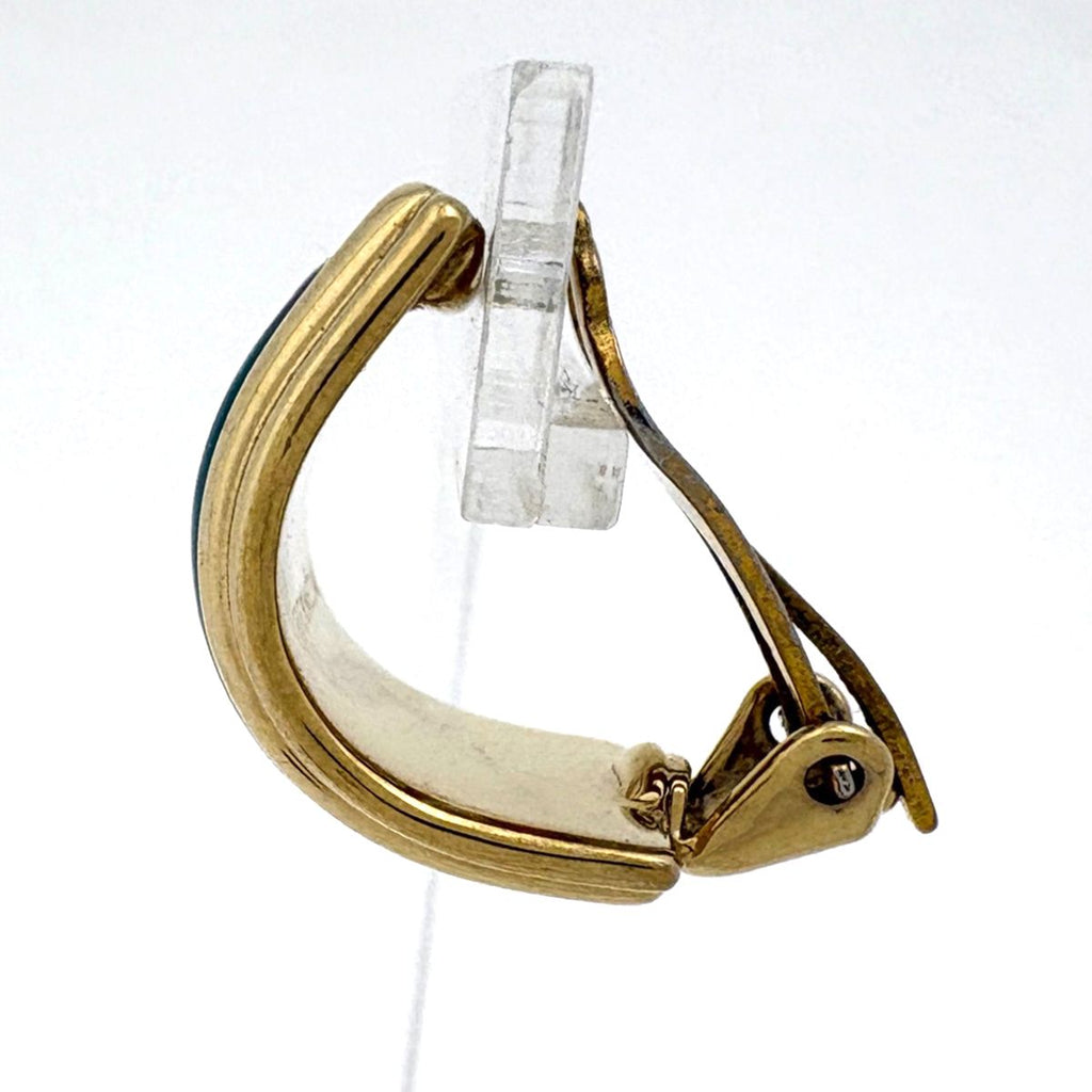 Hermes Enamel Earrings Cloisonne Gold Plated Green — view 2
