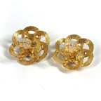 Chanel Earrings Faux Pearl Flower Metal Gold — view 6