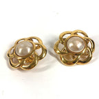 Chanel Earrings Faux Pearl Flower Metal Gold — view 3
