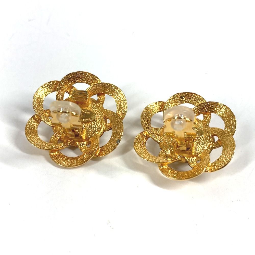 Chanel Earrings Faux Pearl Flower Metal Gold — view 7