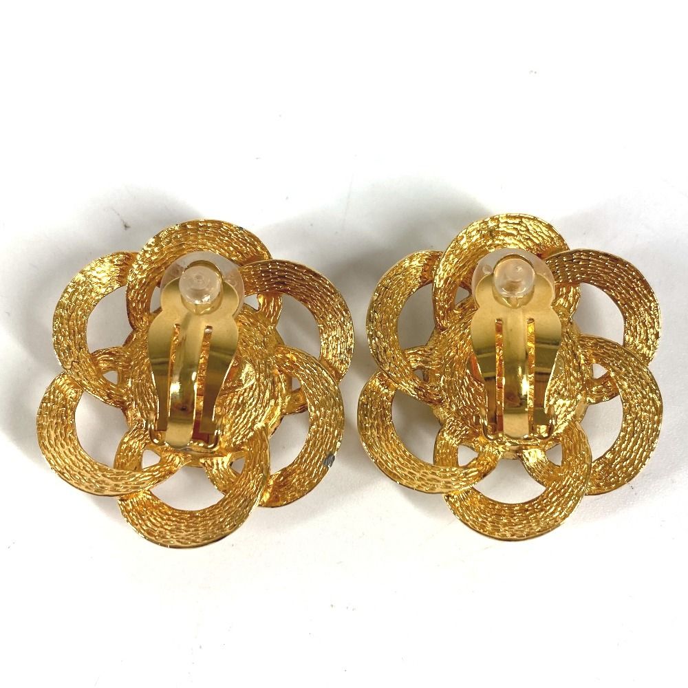 Chanel Earrings Faux Pearl Flower Metal Gold — view 4
