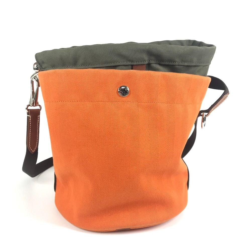 Hermes Shoulder Bag Sac Dopant Sage Bucket Shape Cotton Orange — view 2