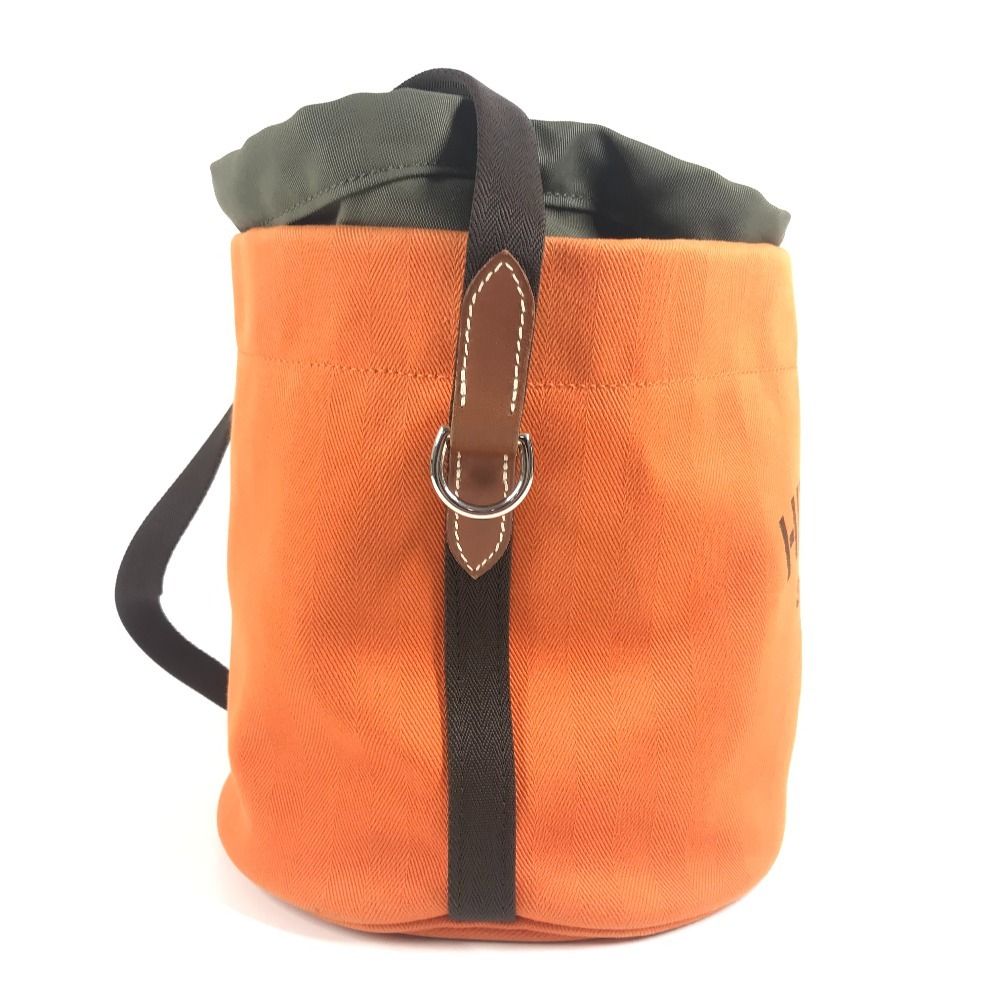 Hermes Shoulder Bag Sac Dopant Sage Bucket Shape Cotton Orange — view 3