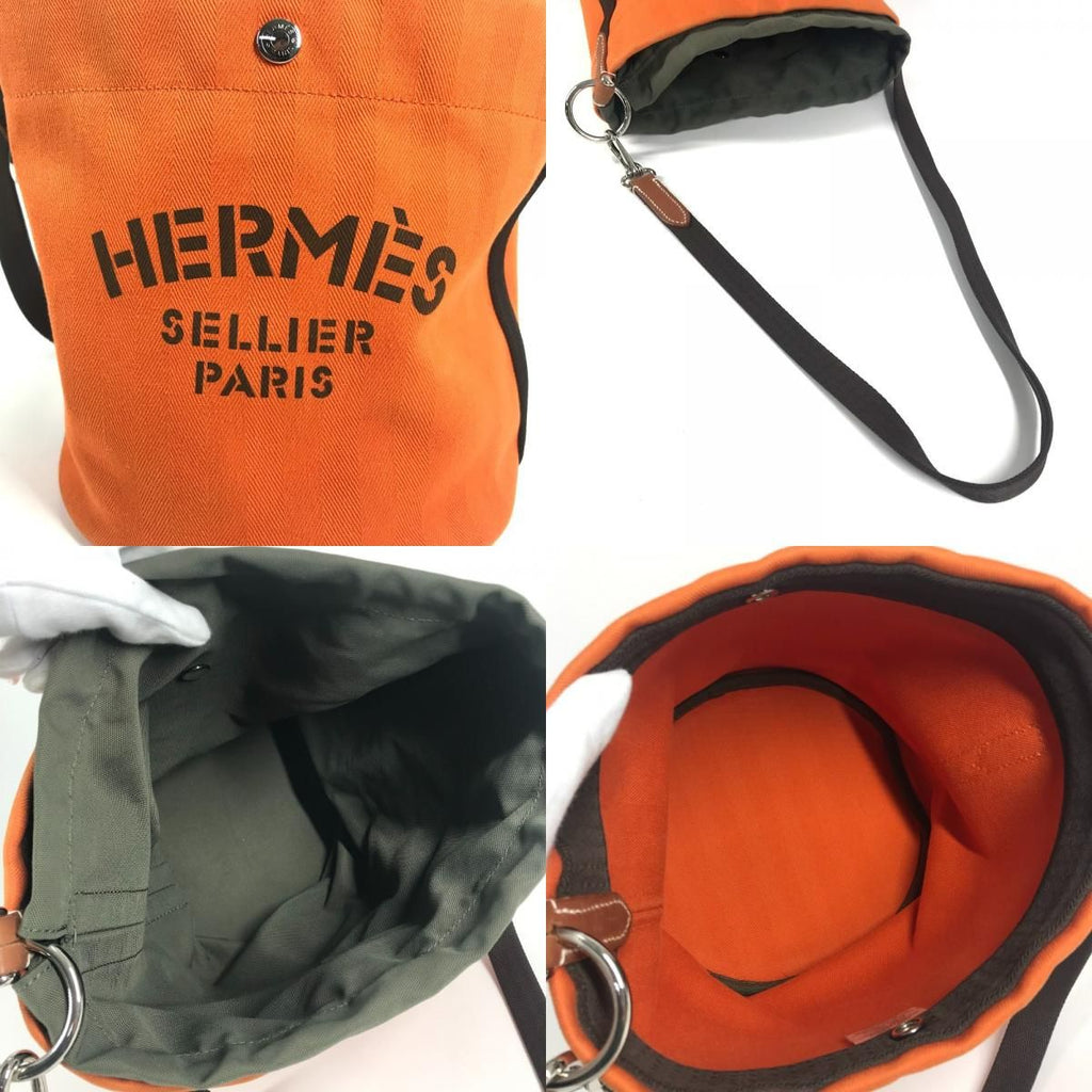 Hermes Shoulder Bag Sac Dopant Sage Bucket Shape Cotton Orange — view 8