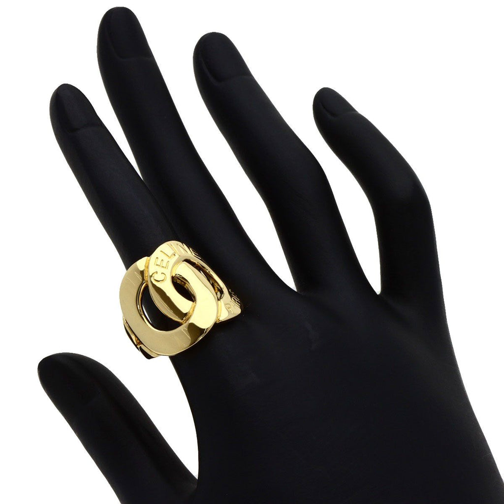 Celine Logo Double Circle Diamond Ring 18K Yellow Gold — view 8