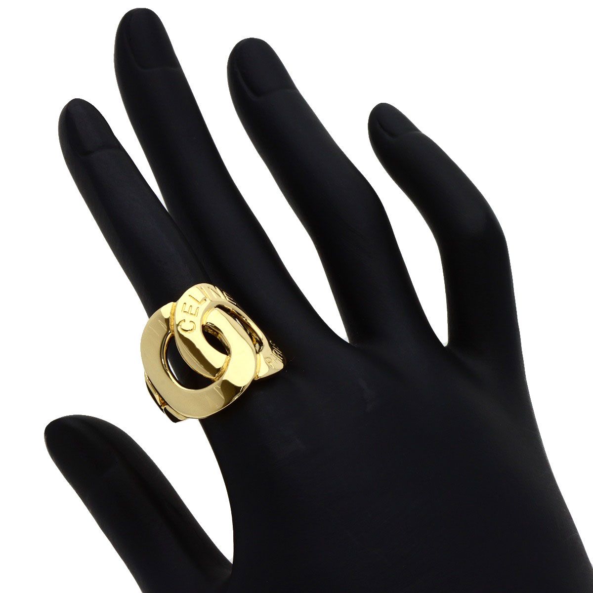 Celine Logo Double Circle Diamond Ring 18K Yellow Gold — view 8