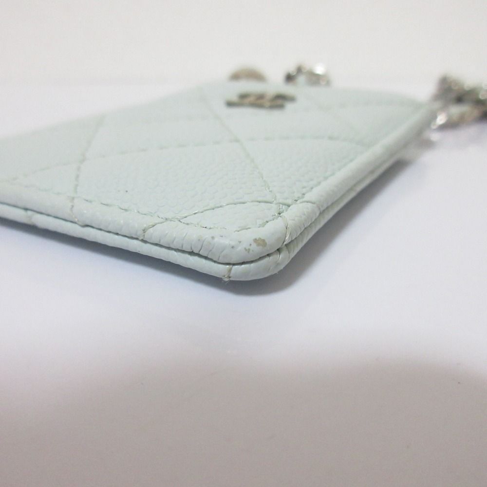 Chanel Caviar Leather Quilted Key Ring Chain Pass Case Light Blue — view 7