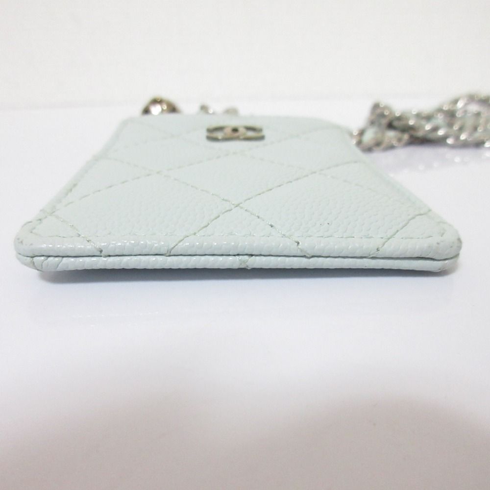 Chanel Caviar Leather Quilted Key Ring Chain Pass Case Light Blue — view 6