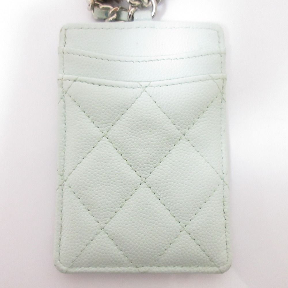 Chanel Caviar Leather Quilted Key Ring Chain Pass Case Light Blue — view 4
