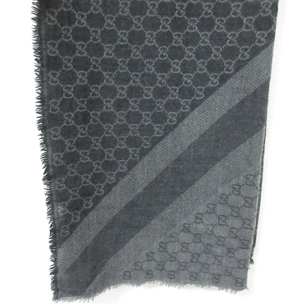 Gucci Wool Silk GG Pattern Large Shawl Dark Gray — view 3