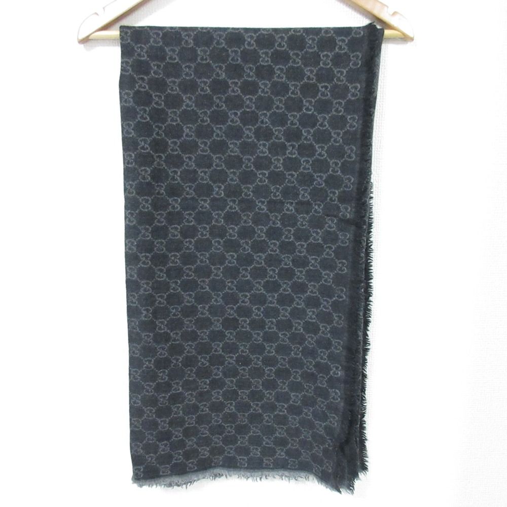Gucci Wool Silk GG Pattern Large Shawl Dark Gray — view 2