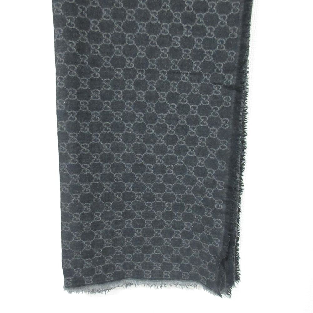 Gucci Wool Silk GG Pattern Large Shawl Dark Gray — view 4