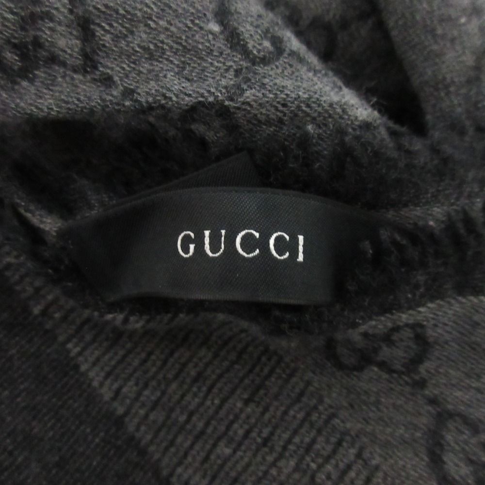 Gucci Wool Silk GG Pattern Large Shawl Dark Gray — view 6