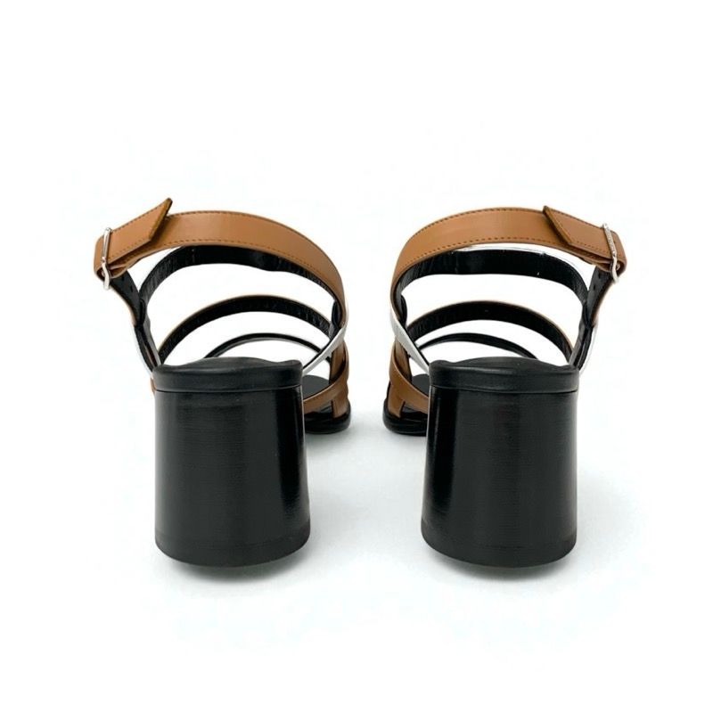 Hermes Eve Sandals Shoes Leather Brown Black White Kelly Strap — view 5