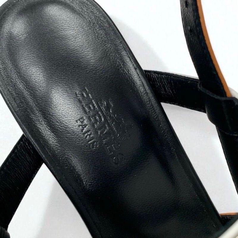 Hermes Eve Sandals Shoes Leather Brown Black White Kelly Strap — view 7