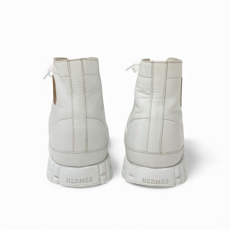Hermes Climb Sneakers Shoes Leather White Exlibris High Cut — view 5