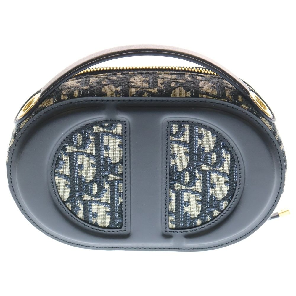 Dior CD Oval Black Camera Bag Navy Beige Leather Canvas — view 2
