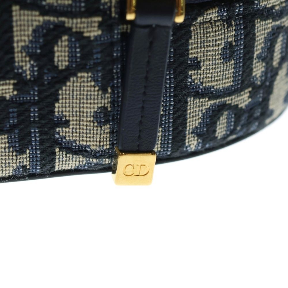 Dior CD Oval Black Camera Bag Navy Beige Leather Canvas — view 5