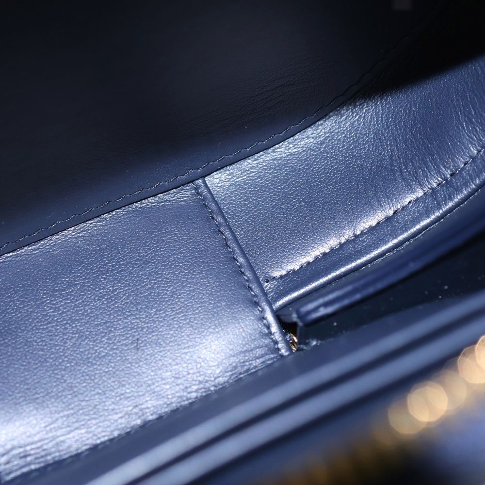Dior CD Oval Black Camera Bag Navy Beige Leather Canvas — view 4