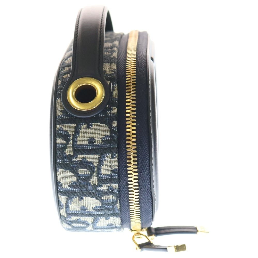 Dior CD Oval Black Camera Bag Navy Beige Leather Canvas — view 3