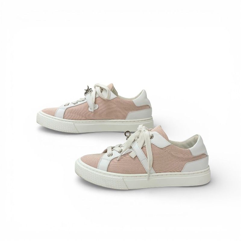 Hermes Day Sneakers Shoes Fabric Leather Pink White Silver Kelly — view 3