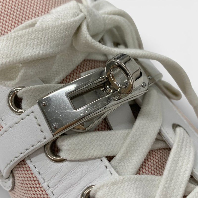 Hermes Day Sneakers Shoes Fabric Leather Pink White Silver Kelly — view 8