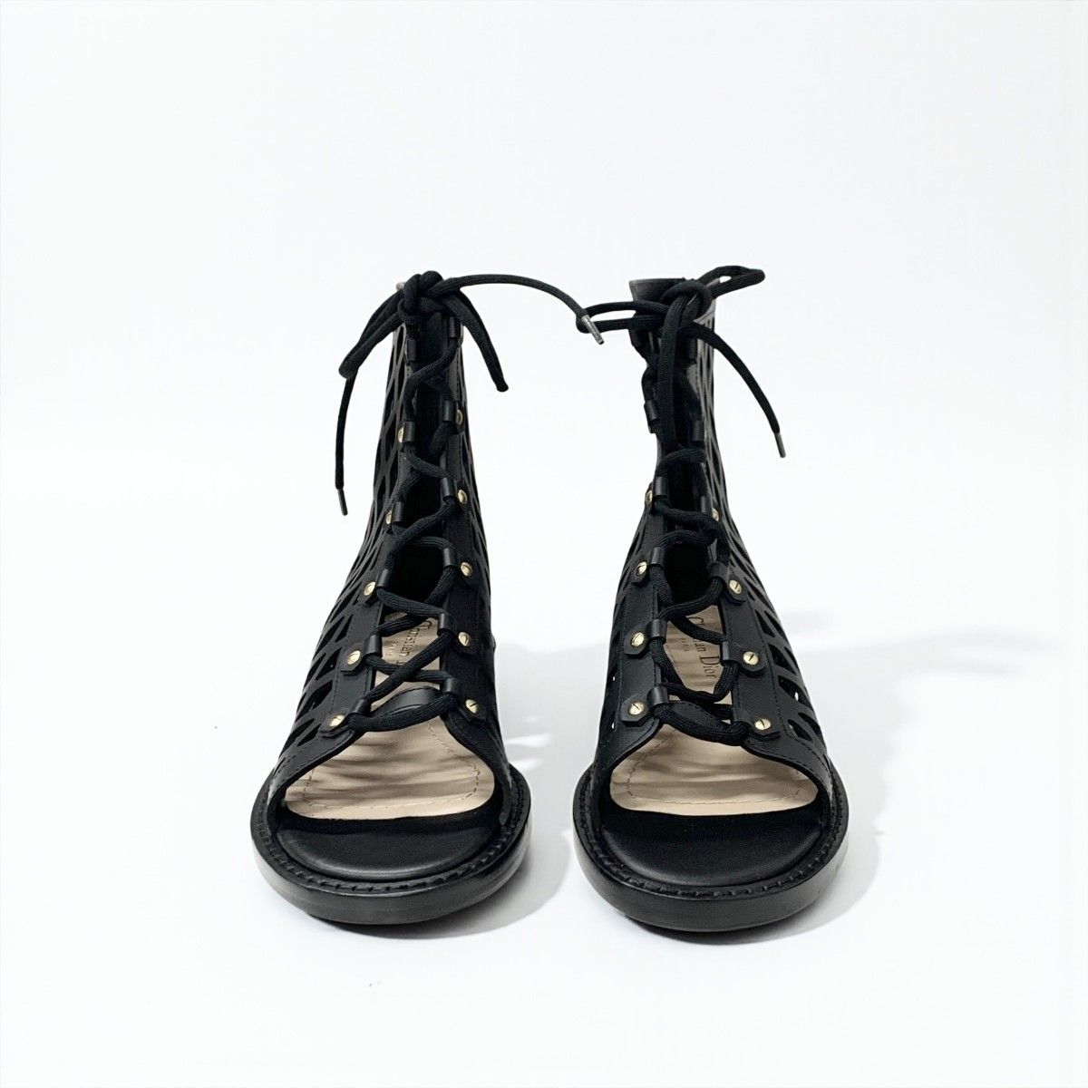 Dior D-trap Short Boots Leather Black Mesh Lace Up Sandals Open Toe — view 2