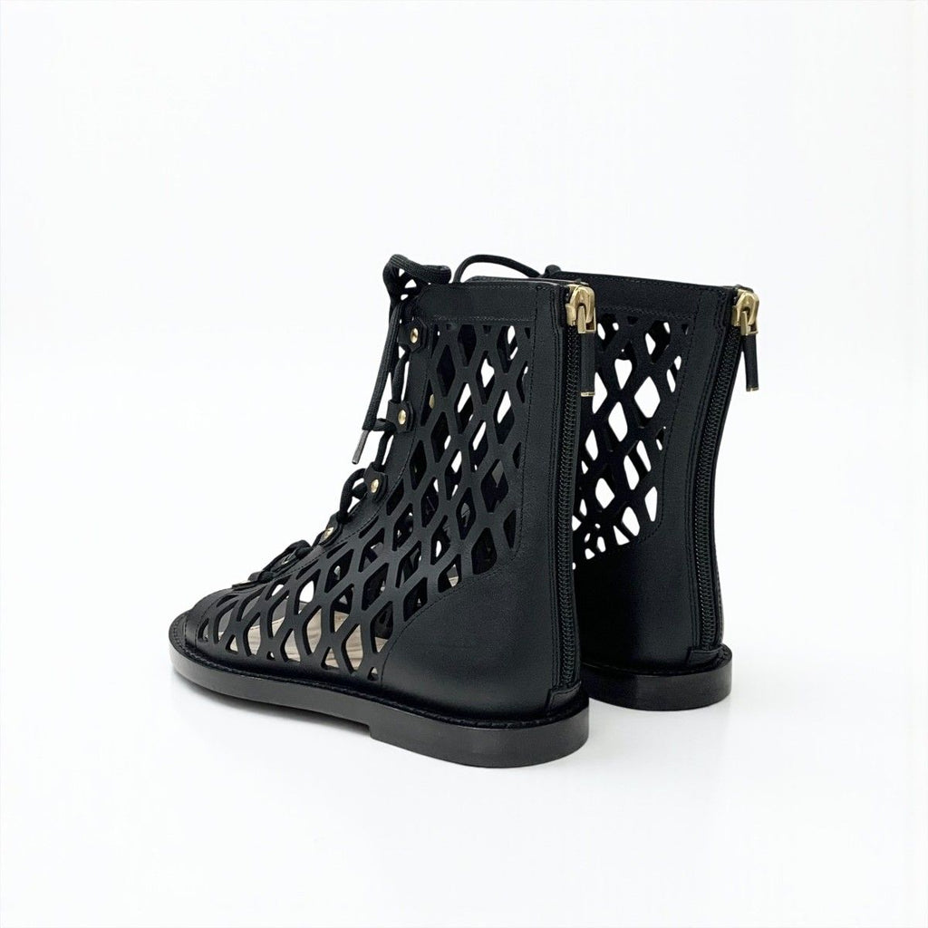 Dior D-trap Short Boots Leather Black Mesh Lace Up Sandals Open Toe — view 4