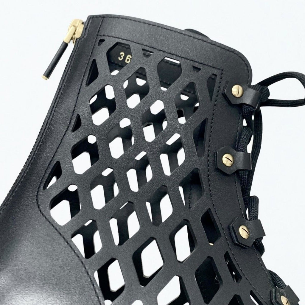 Dior D-trap Short Boots Leather Black Mesh Lace Up Sandals Open Toe — view 9