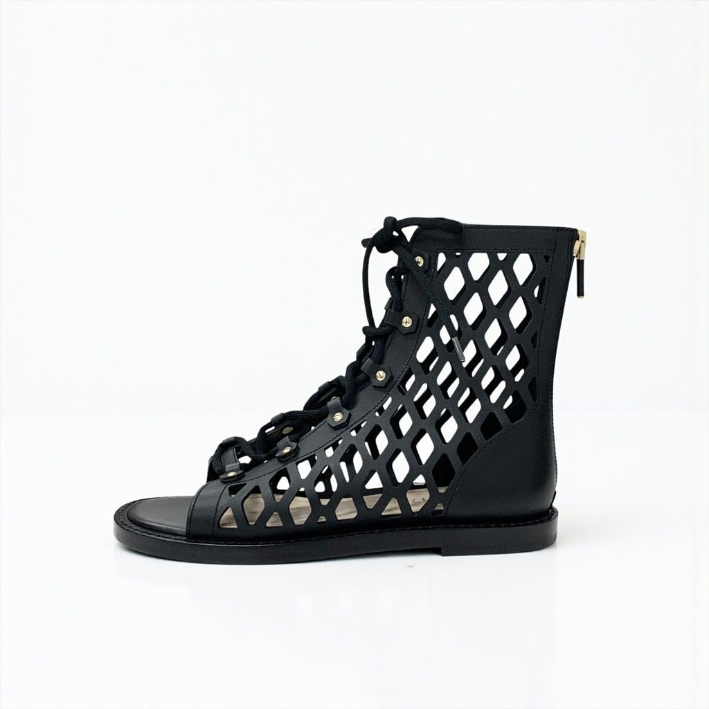 Dior D-trap Short Boots Leather Black Mesh Lace Up Sandals Open Toe — view 3